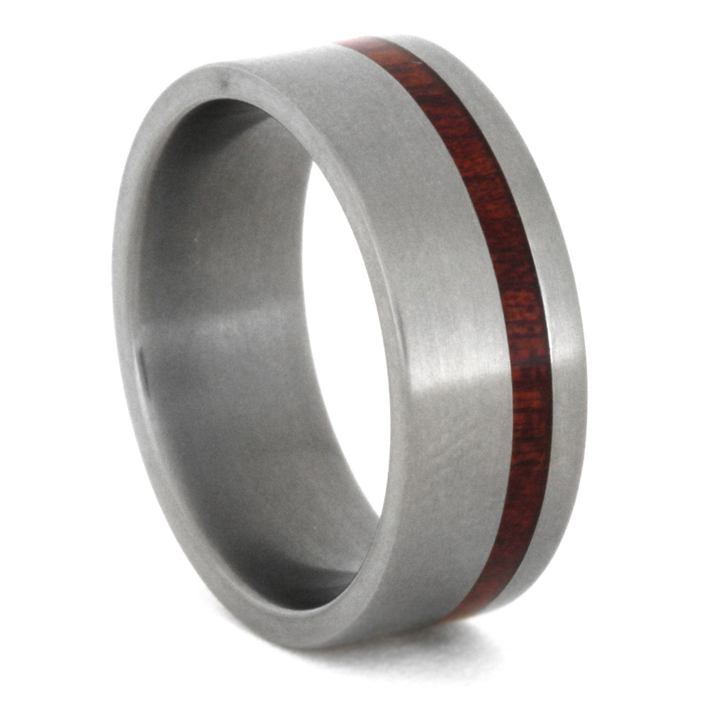 Bloodwood Inlay Pinstripe 7mm Comfort-Fit Matte Titanium Band.