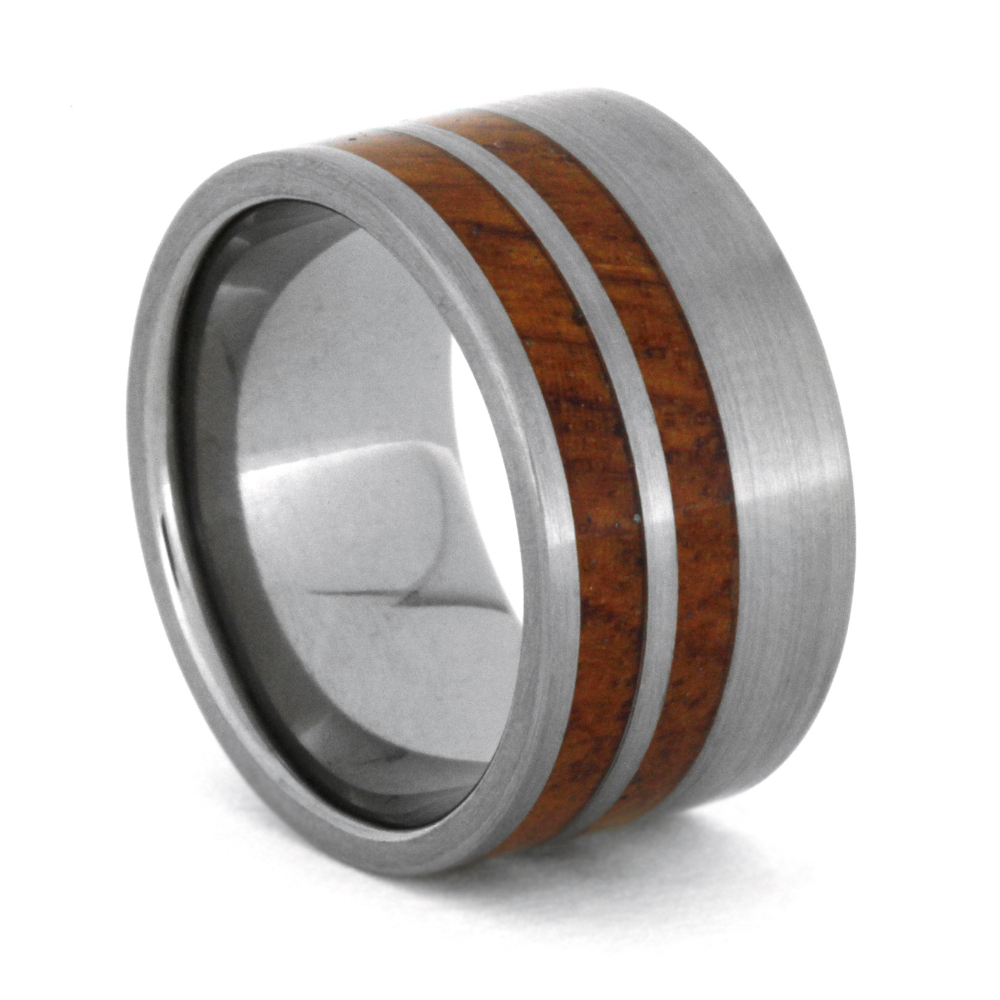 Two Wood Pinstripes 10mm Comfort-Fit Matte Titanium Band.