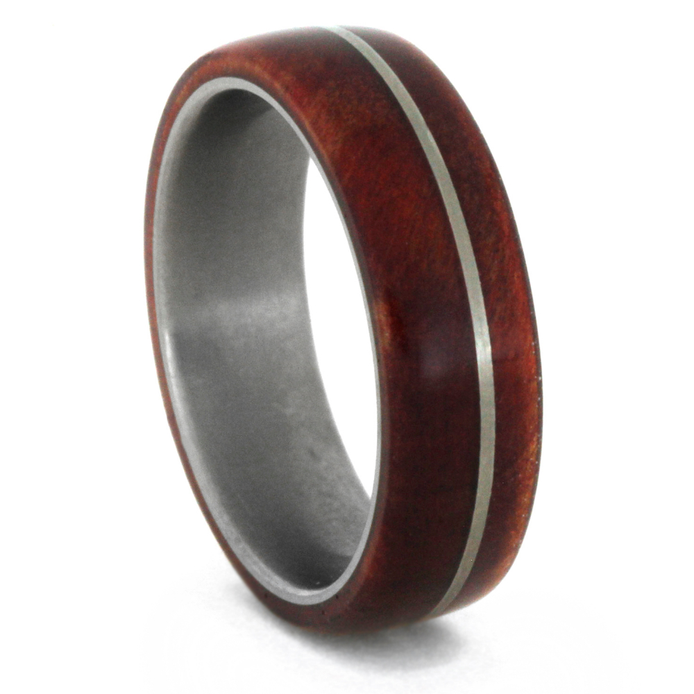 Ruby Redwood with Titanium Inlay 5mm Comfort-Fit Matte Titanium Band.