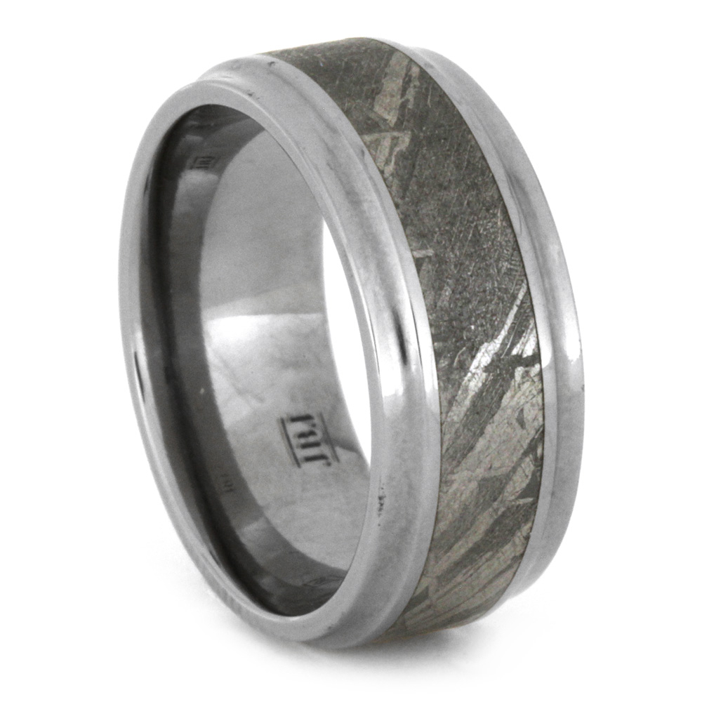 Concave Gibeon Meteorite Inlay 8mm Comfort-Fit Polished Titanium Band.