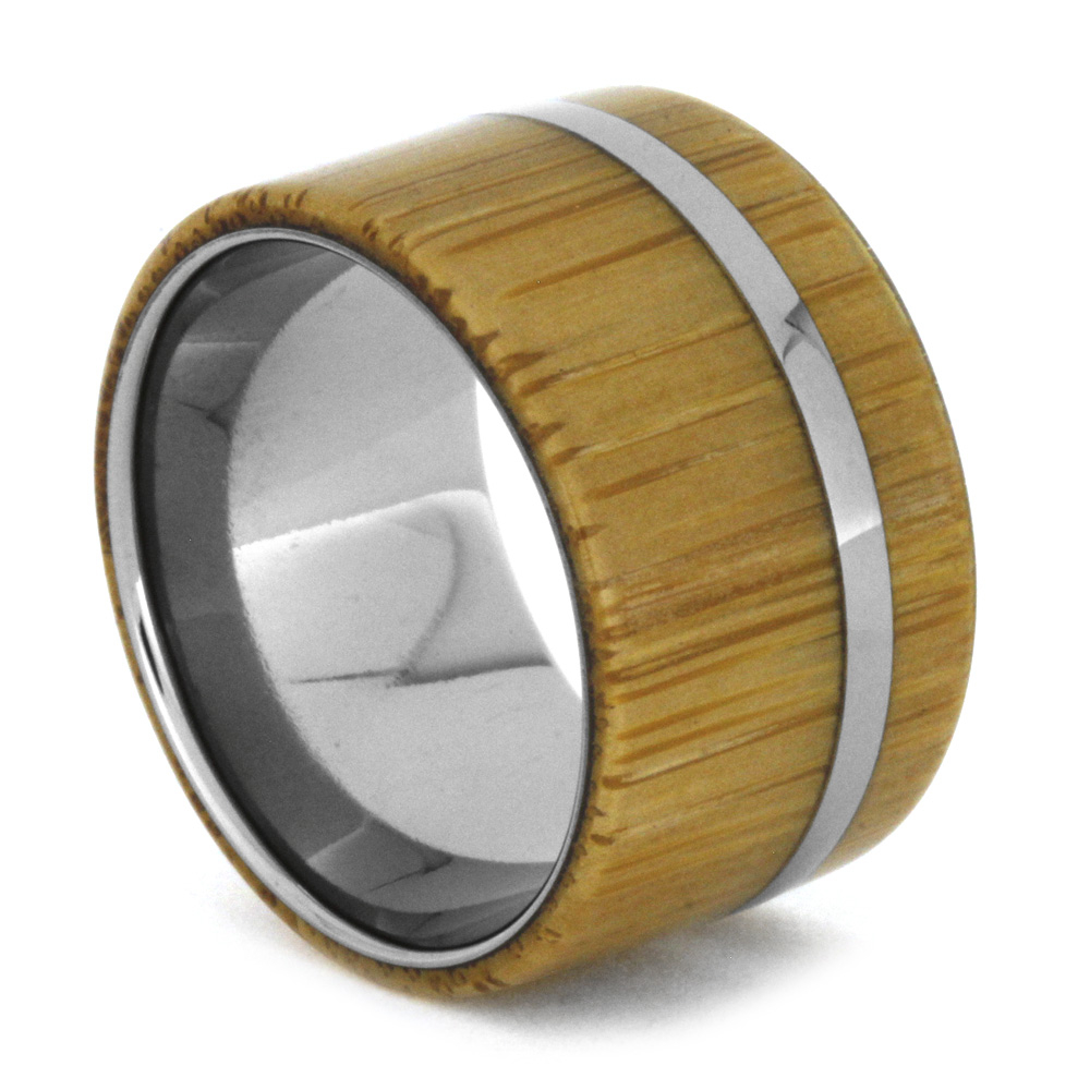 Bamboo Wood and Titanium Inlay 12mm Comfort-Fit Matte Titanium Band.