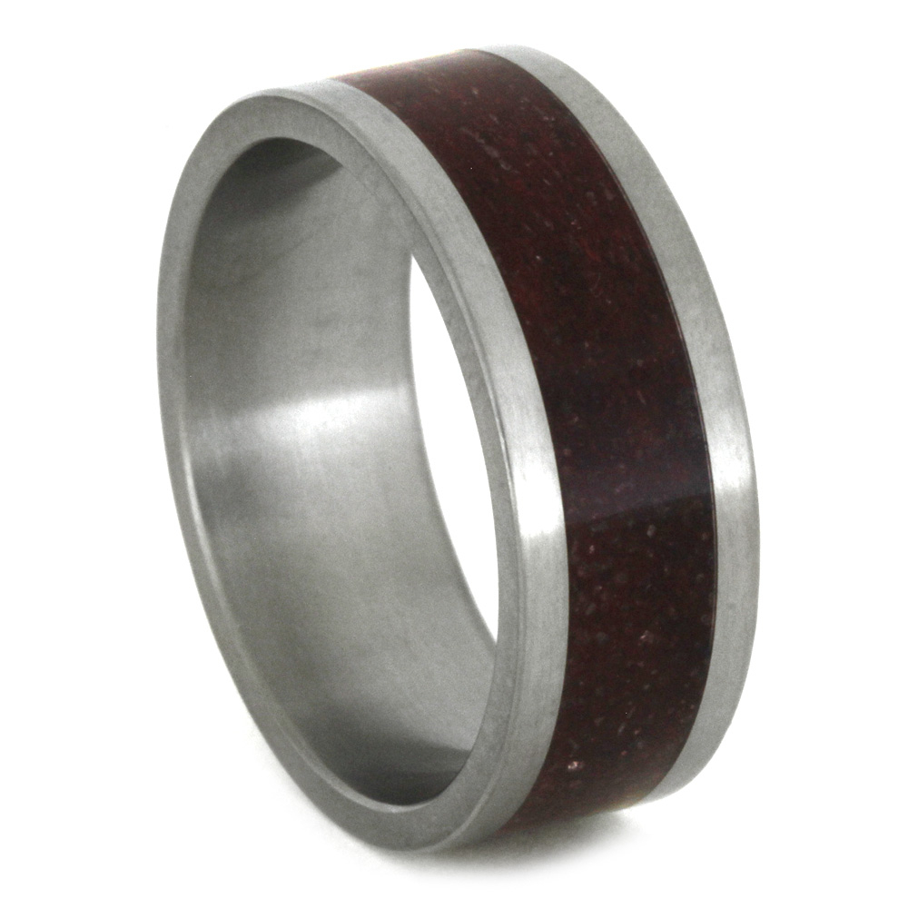 Wood Inlay Flat Ring 8mm Comfort-Fit Matte Titanium Band