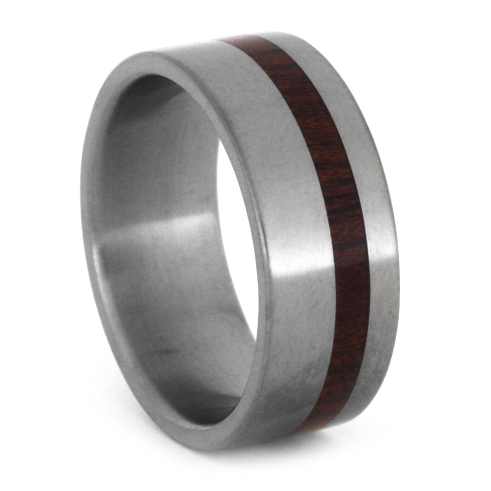 Bloodwood Inlay 8mm Comfort-Fit Matte Titanium Ring 