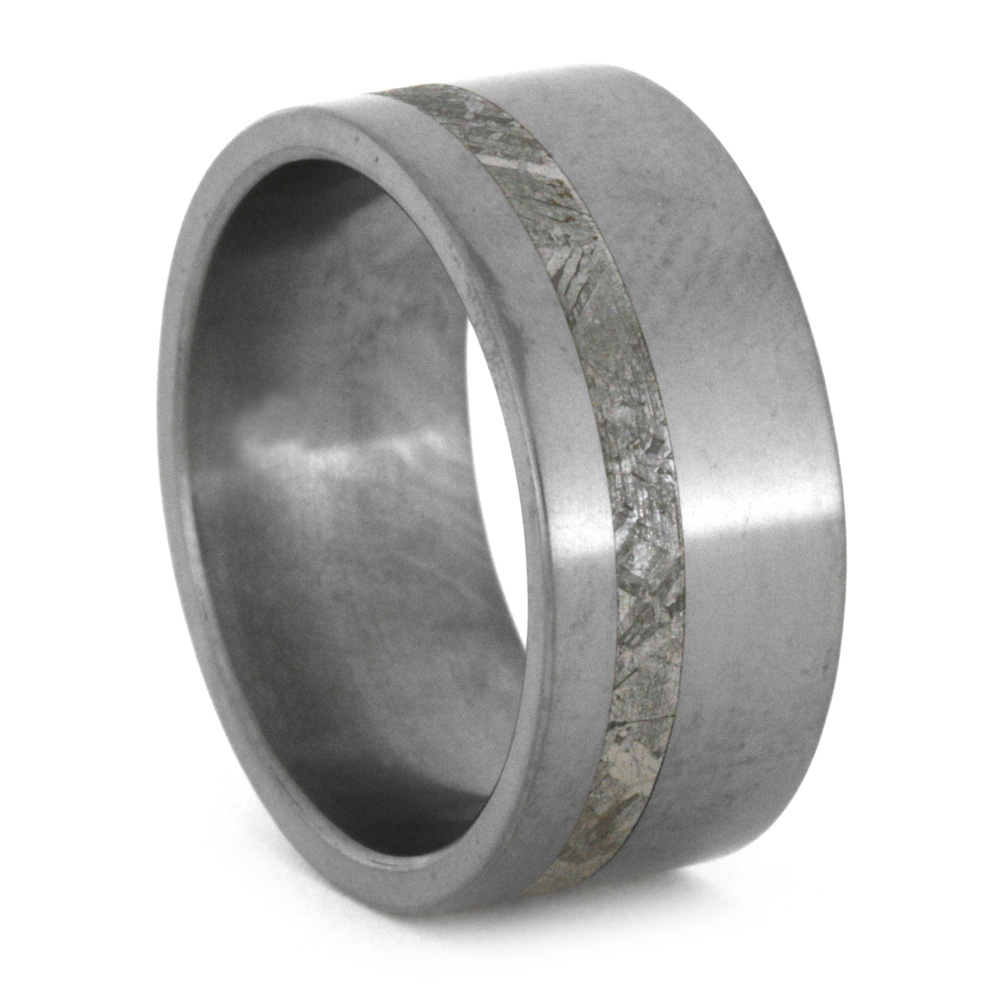 Meteorite Inlay 9mm Comfort-Fit Polished Titanium Ring 