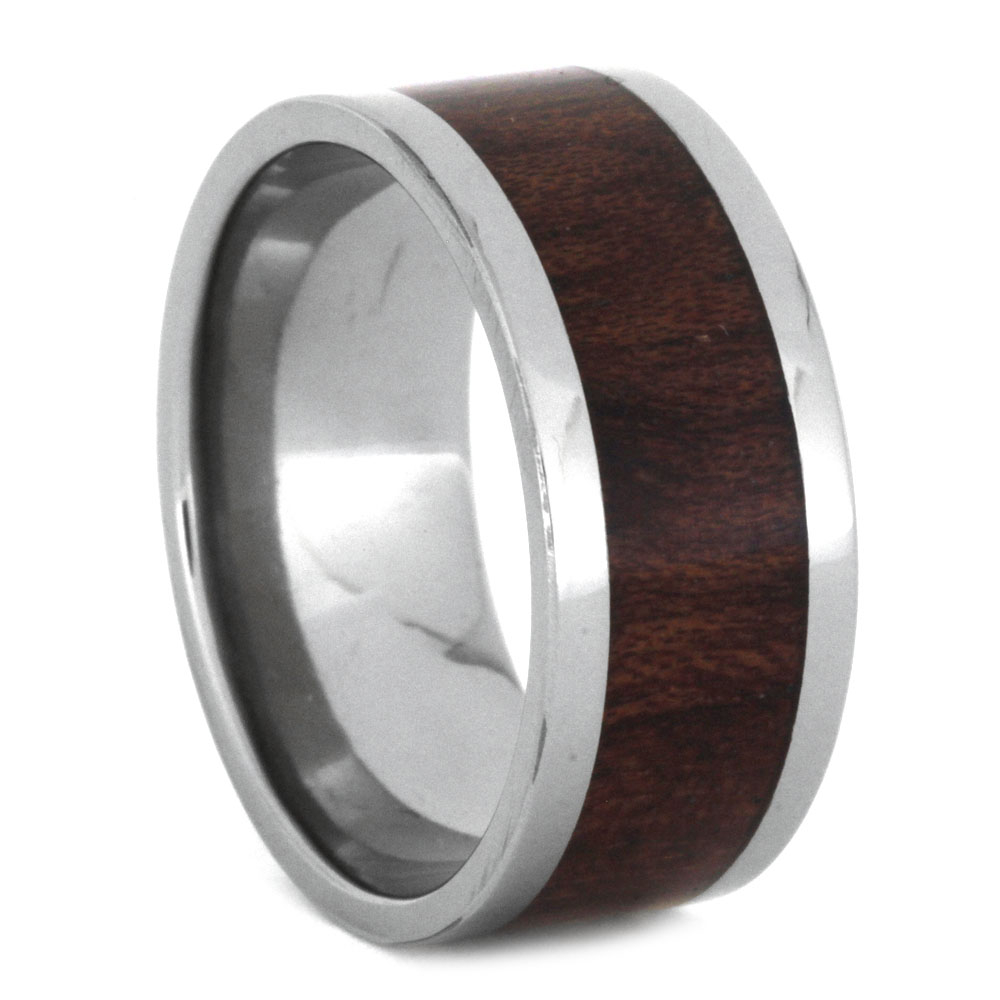 Koa Wood with Bevelled Edges 8mm Comfort-Fit Polished Titanium Band