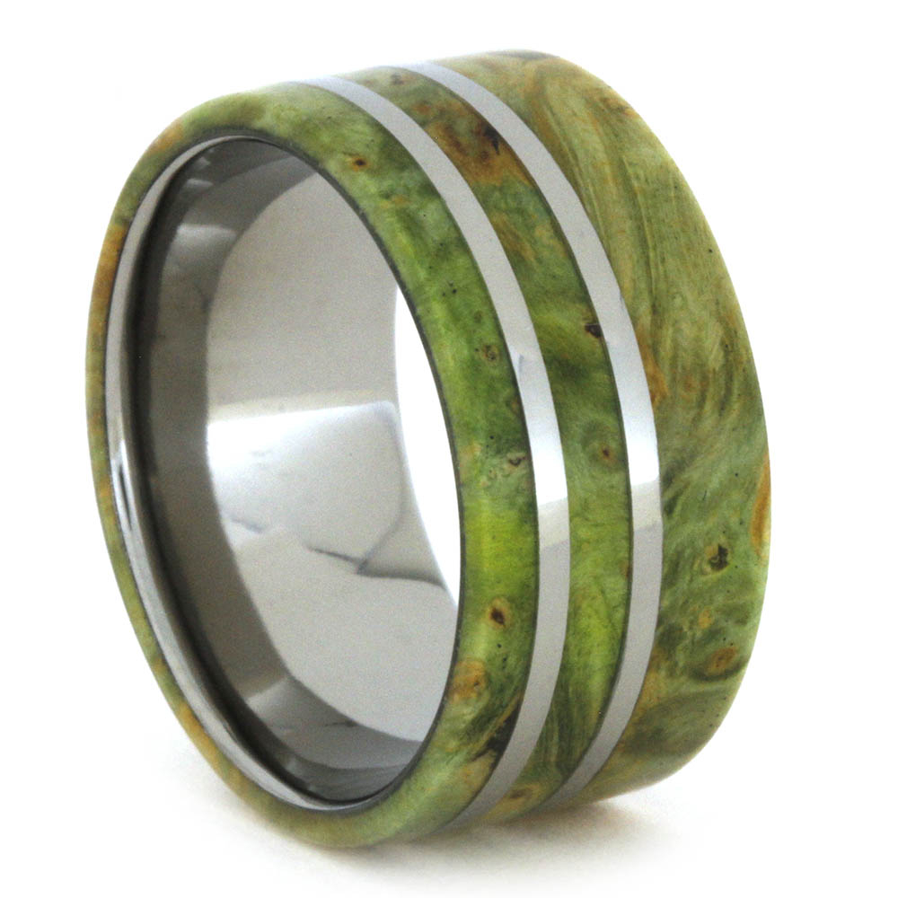 Box Elder Burl with Titanium Inlay Pinstripe 10mm Comfort-Fit Matte Titanium Band