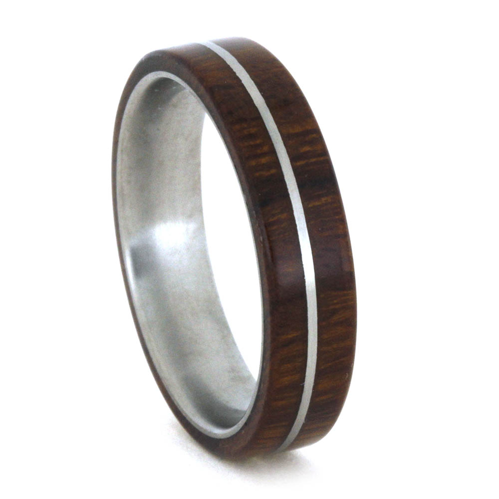 Ironwood with Titanium Pinstripe Inlay 4.75mm Comfort-Fit Polished Titanium Ring