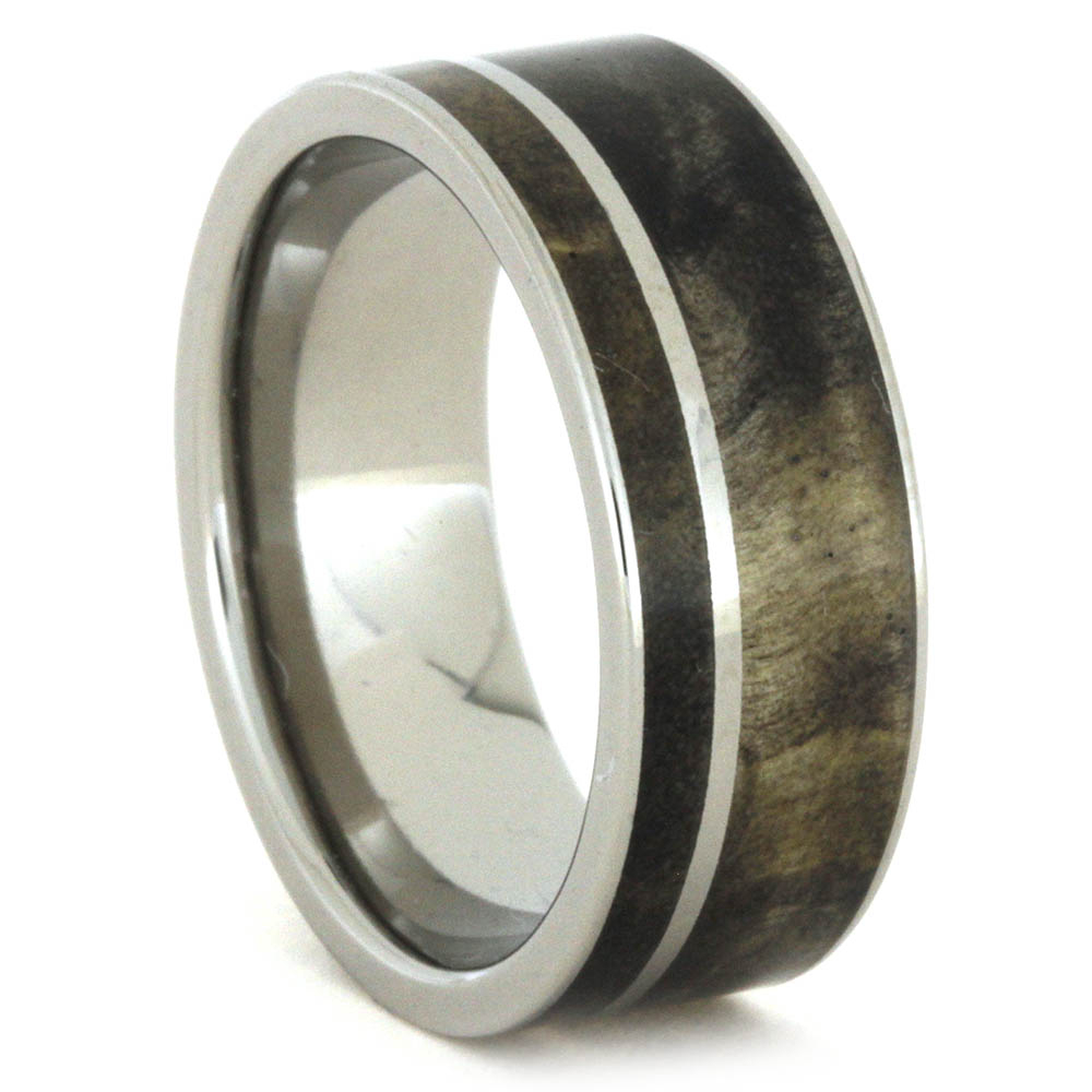 Buckeye Burl with Titanium Pinstripe 7mm Comfort-Fit Matte Titanium Band