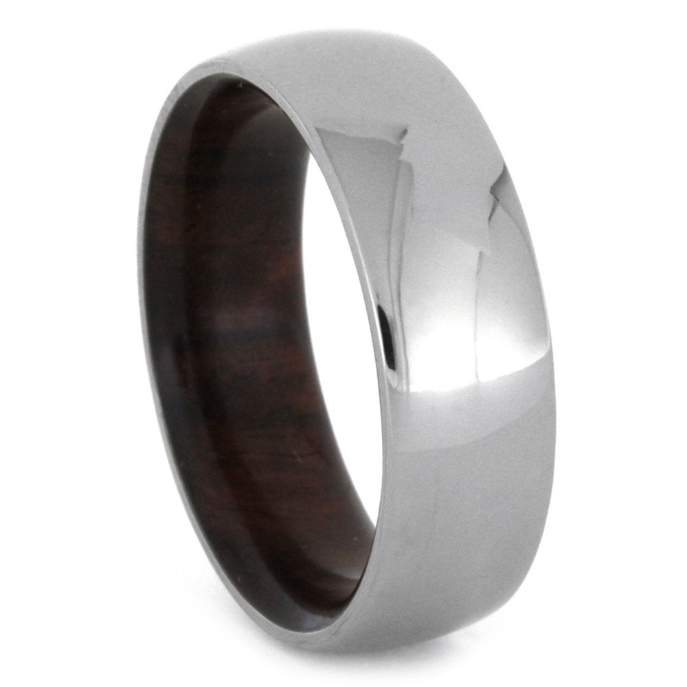 Titanium Ring with Ironwood Sleeves 7mm Comfort-Fit Polished Titanium Ring