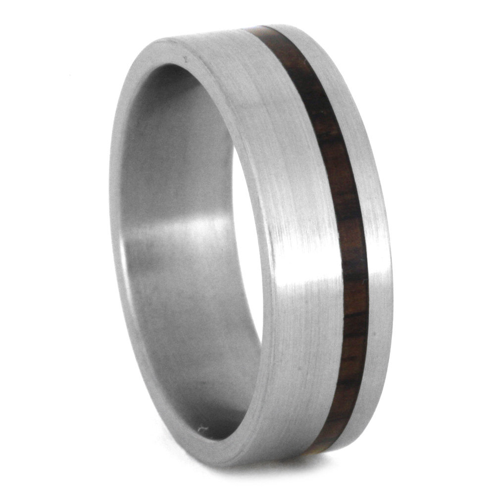 Flat Ring with Kingwood Pinstripe 7mm Comfort-Fit Matte Titanium Ring