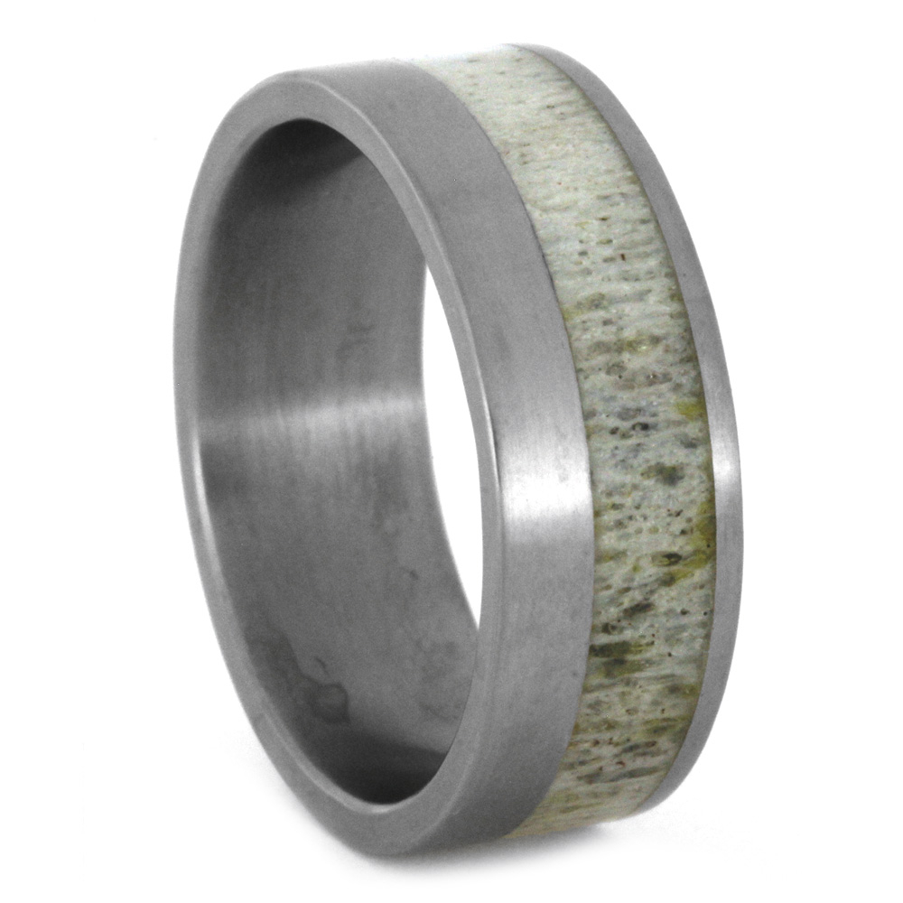 Light Tone Antler Inlay 8mm Comfort-Fit Polished Titanium Band