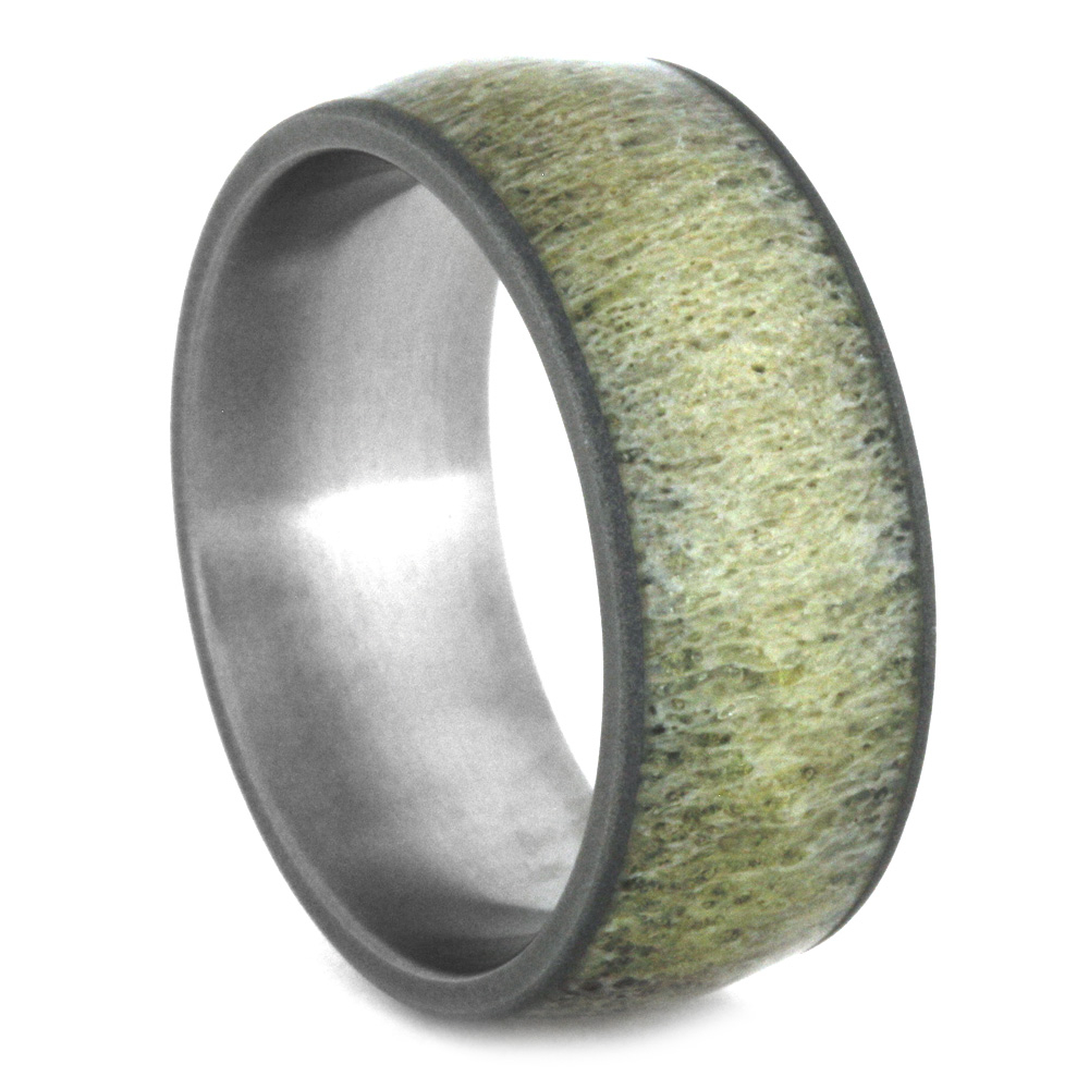 Antler Inlay 9mm Comfort-Fit Sandblasted Titanium Band