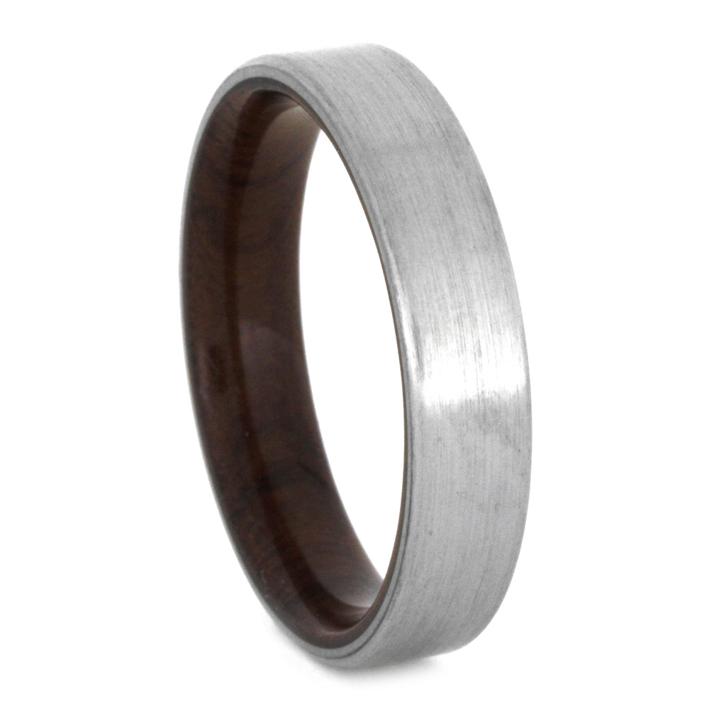 Flat Ring with Ironwood Sleeves 6mm Comfort-Fit Brushed Titanium Ring