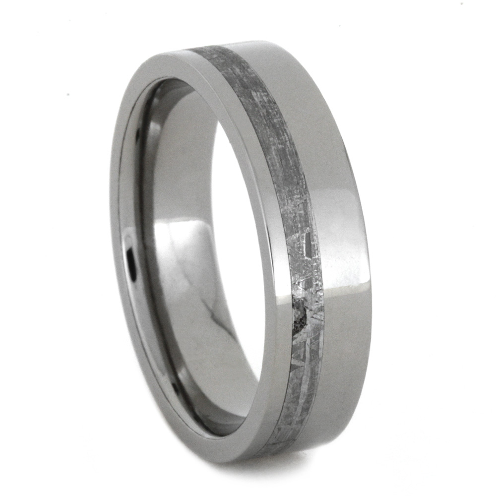 Meteorite Ring in solid 6mm Comfort-Fit Polished Titanium Band 