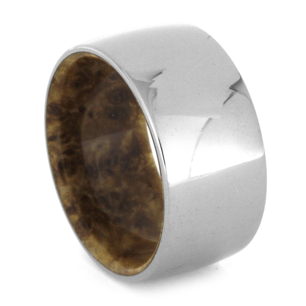 Titanium Ring with Wood Sleeves 12mm Comfort-Fit Polished Titanium Band 