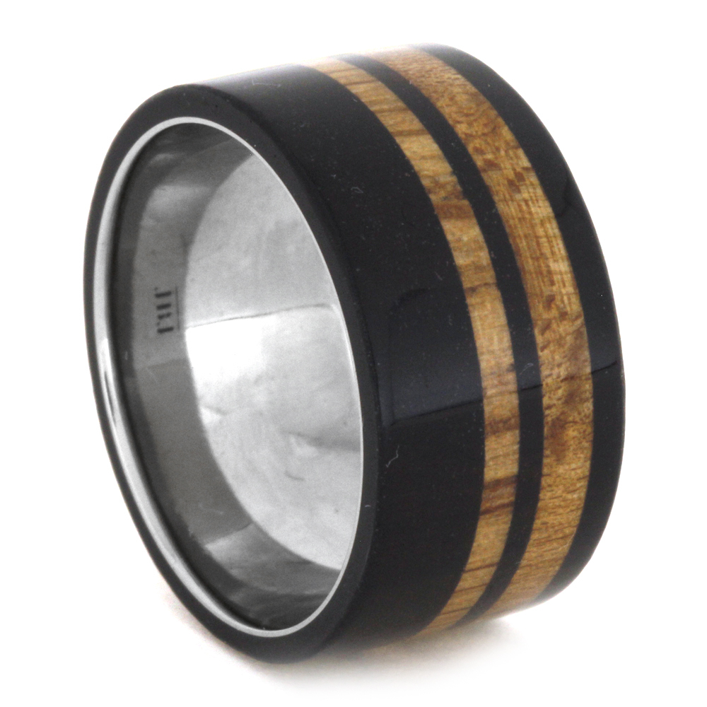 Blackwood with Spalted Maple Burl and Oak Wood 12mm Comfort-Fit Titanium Band
