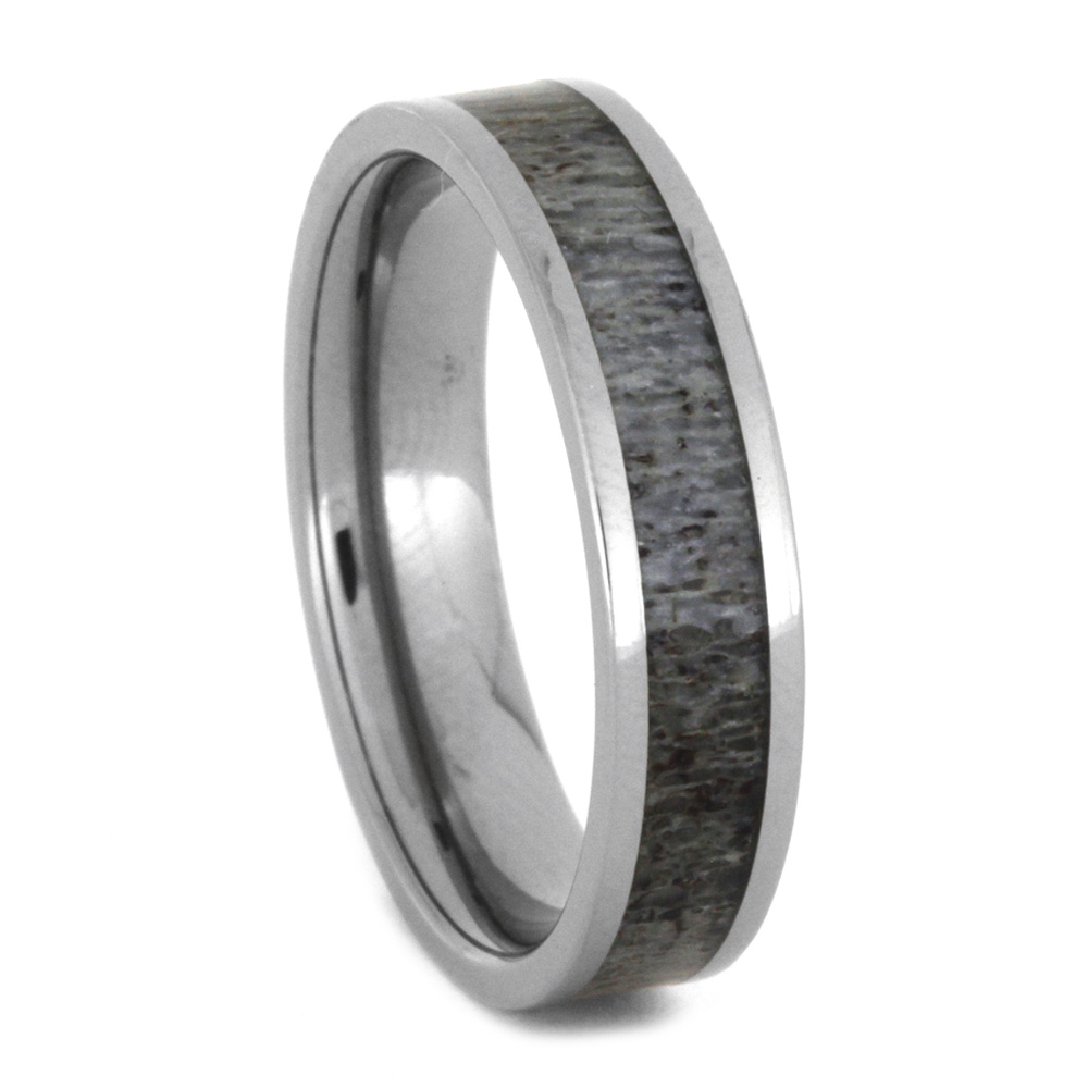 Deer Antler Inlay 5mm Comfort-Fit Polished Titanium Band