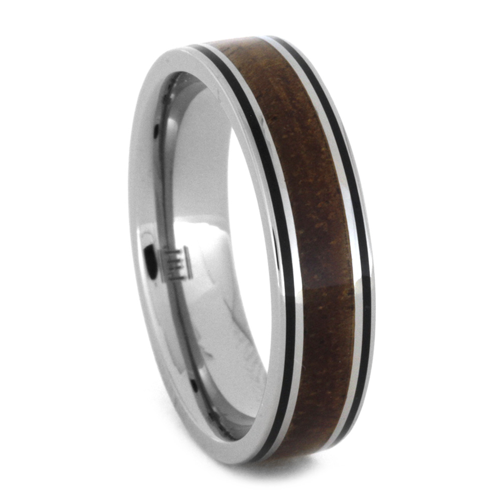 Koa Wood with Black Enamel Flat Ring 6mm Comfort-Fit Titanium Band