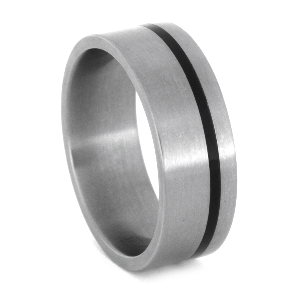 Black Enamel Inlay 8mm Comfort-Fit Matte Titanium Wedding Band