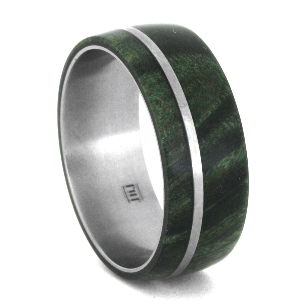 Green Box Elder Wood with Titanium Pinstripe 9mm Comfort-Fit Matte Titanium Band 