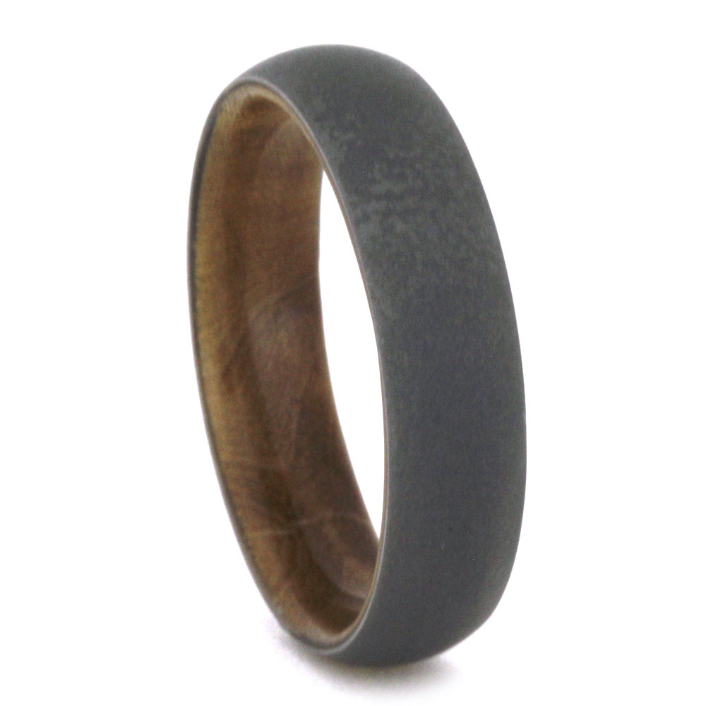 Sindora Wood Sleeve with Sandblasted Titanium Overlay 6mm Comfort-Fit Band 