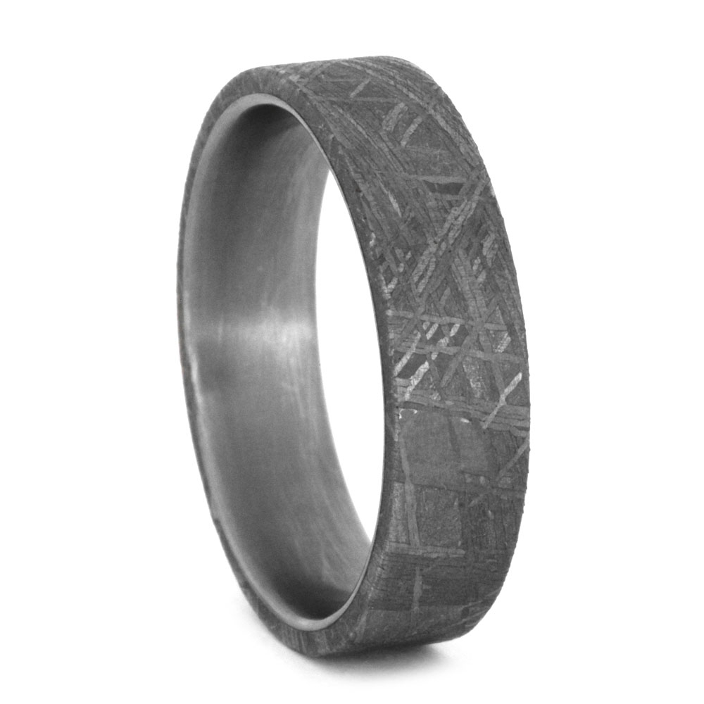 Meteorite Flat Overlay Ring 6mm Comfort-Fit Titanium Band 