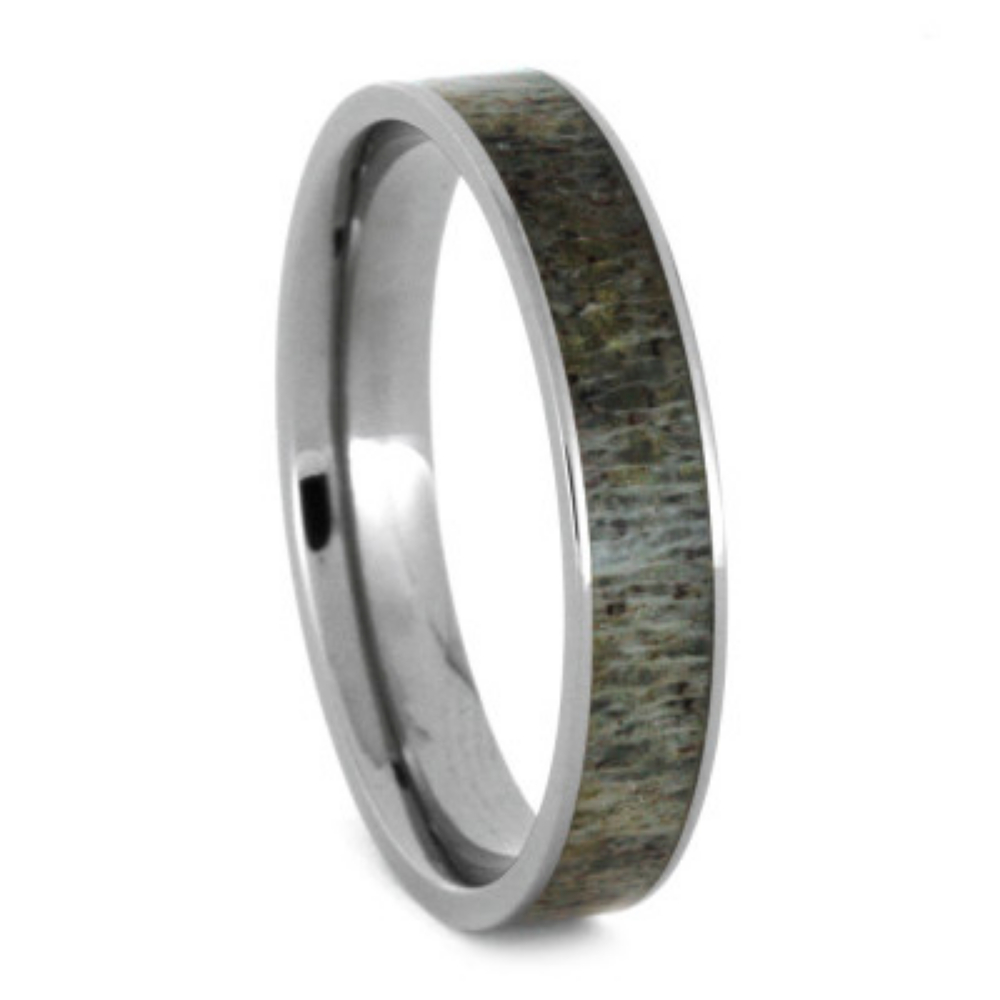 Deer Antler Inlay 5mm Comfort-Fit Polished Titanium Flat Band