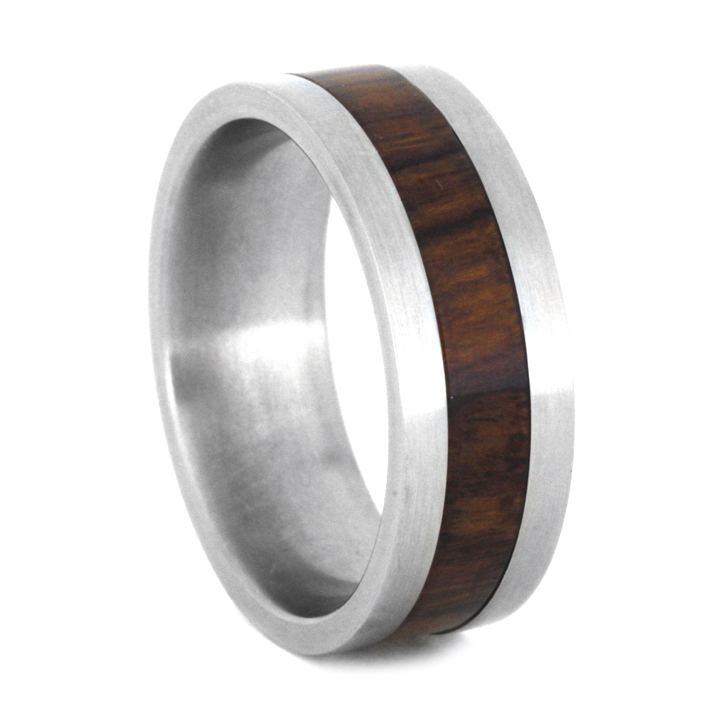  Ironwood Wood Inlay Flat Ring 8mm Comfort-Fit Matte Titanium Band