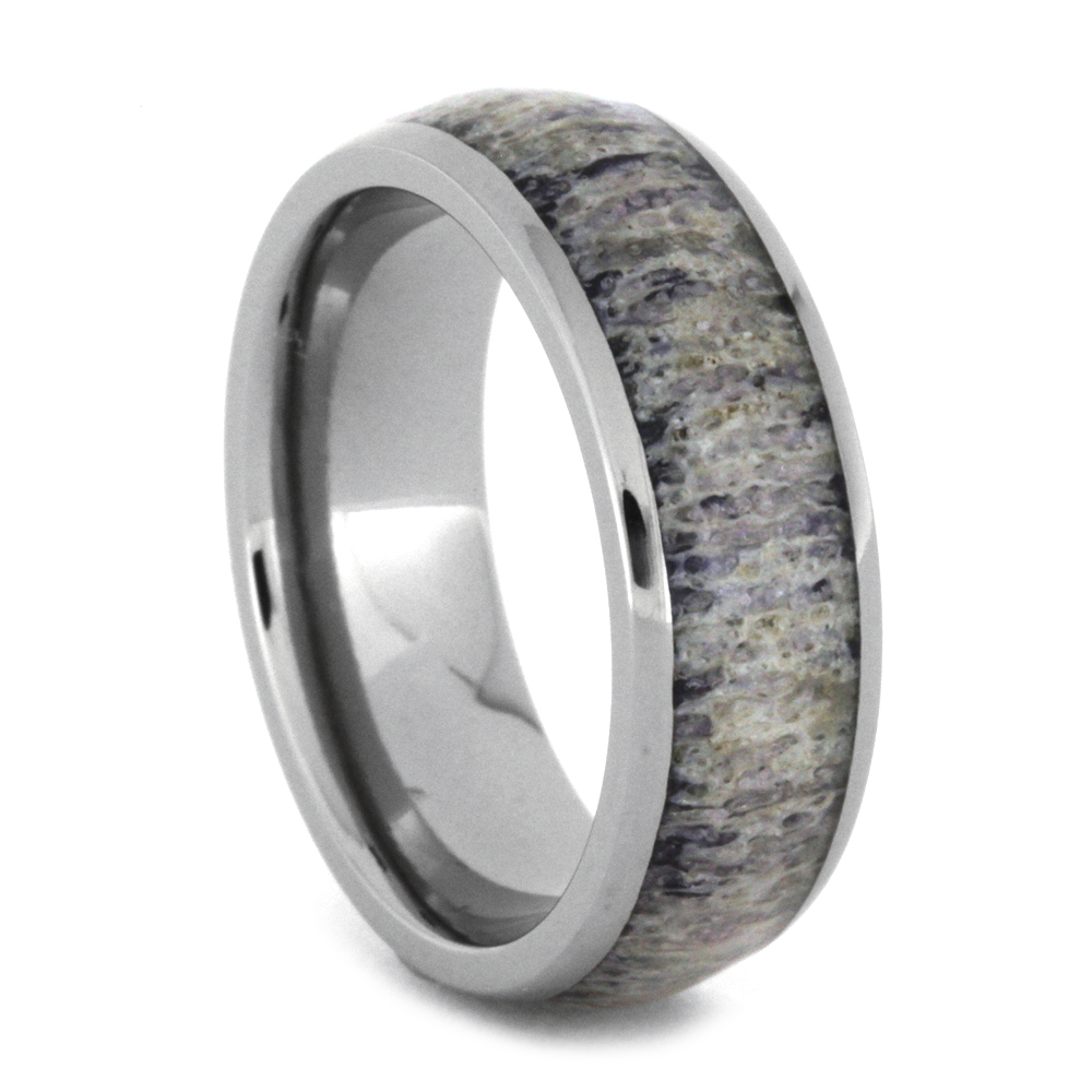  Purple Deer Antler Inlay 5mm Comfort-Fit Polished Titanium Band