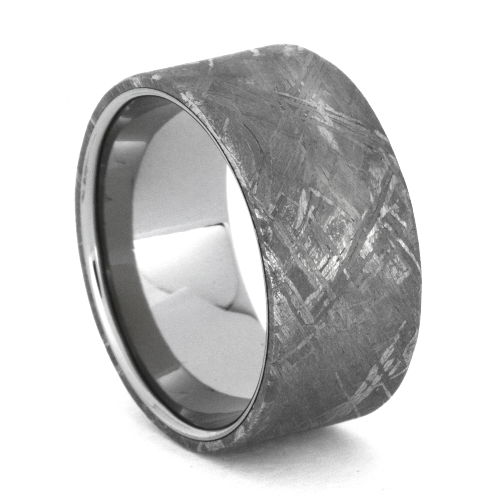 Gibeon Meteorite Overlay 11mm Comfort-Fit Polished Titanium Band