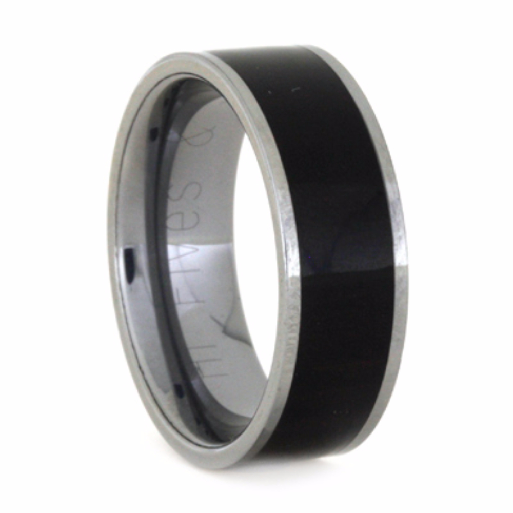 African Blackwood Inlay 8mm Comfort-Fit Polished Titanium Band.