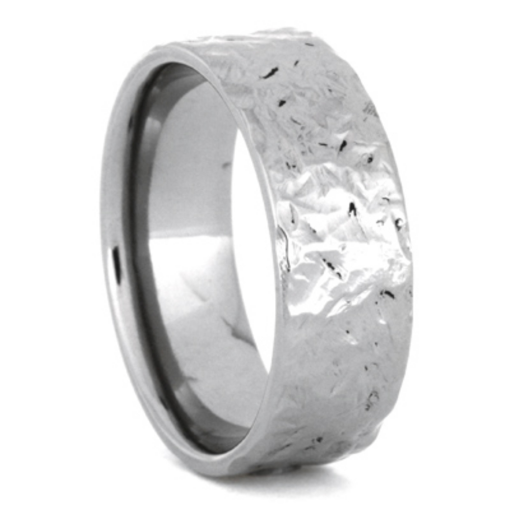 Titanium with Hammered Finish Overlay 8mm Comfort-Fit Wedding Band