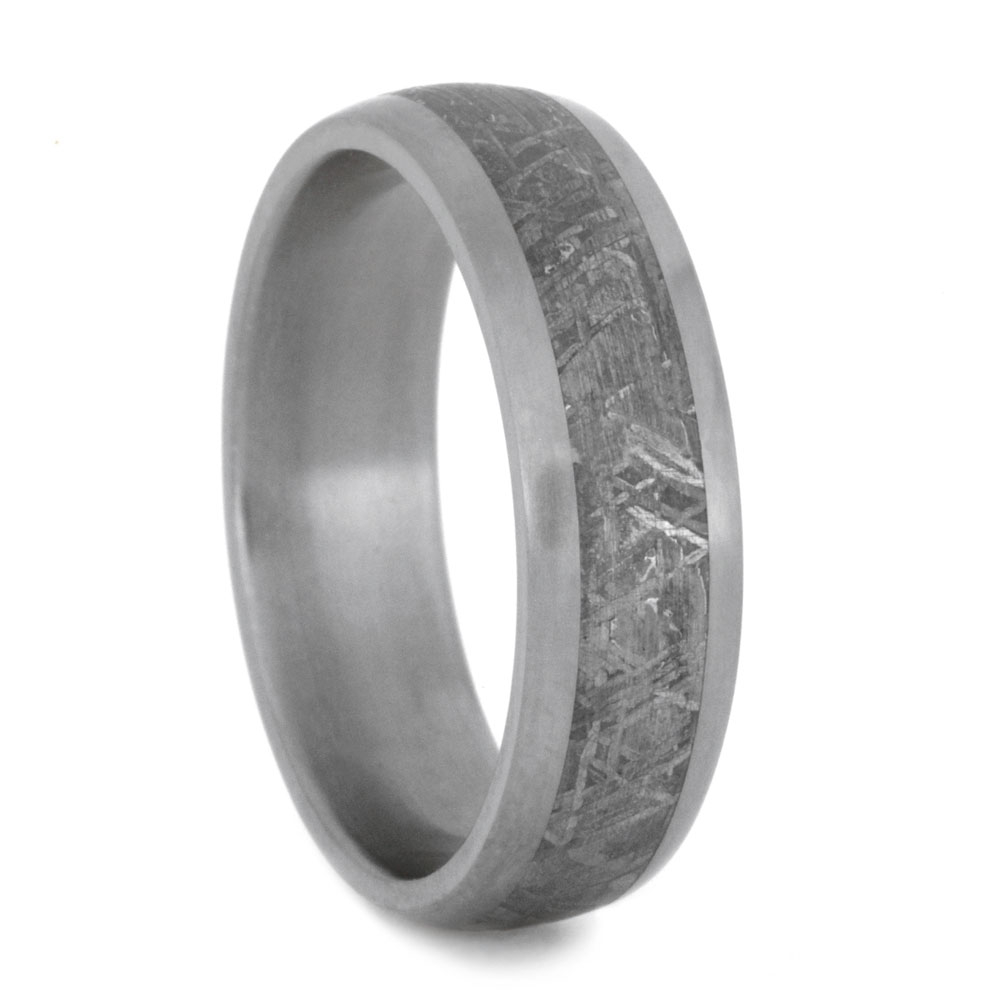 Meteorite Ring with Titanium Shoulders 7mm Comfort-Fit Matte Titanium Band
