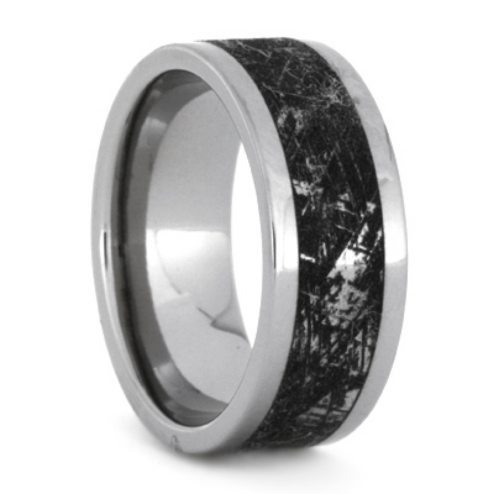 Mimetic Meteorite Inlay 8mm Comfort-Fit Polished Titanium Band 
