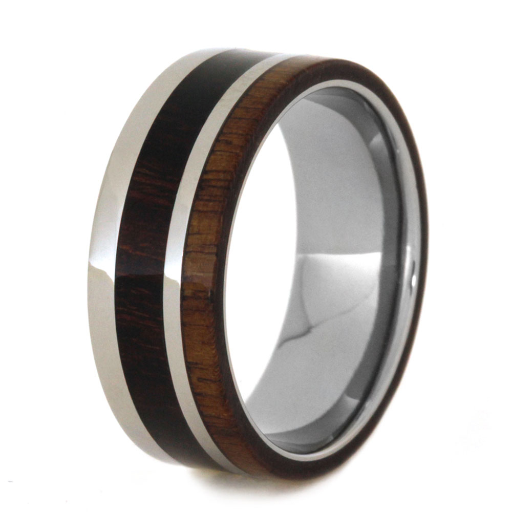 Walnut Wood with Ironwood Inlay 8mm Comfort-Fit Polished Titanium Wedding Band