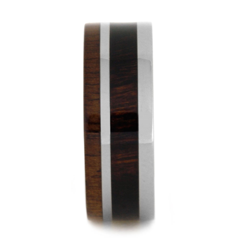 Walnut Wood with Ironwood Inlay 8mm Comfort-Fit Polished Titanium Wedding Band