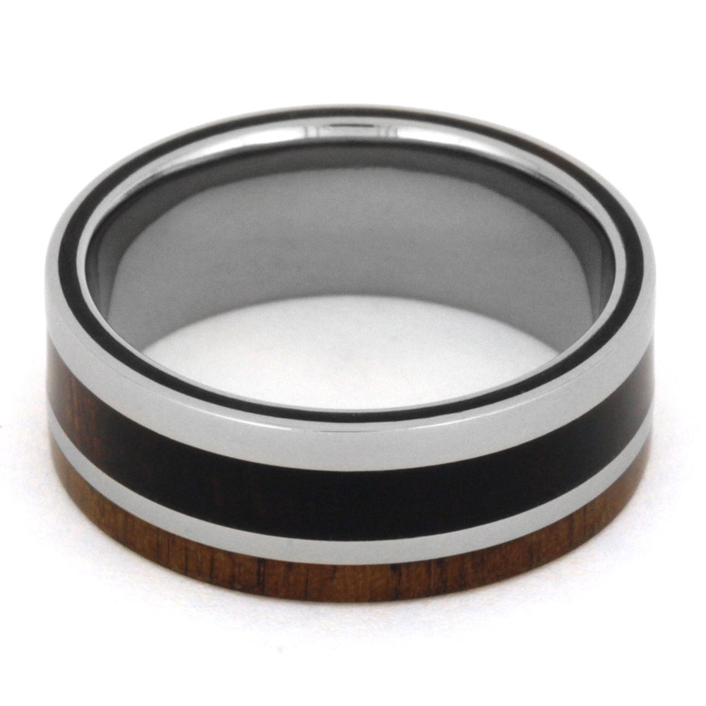 Walnut Wood with Ironwood Inlay 8mm Comfort-Fit Polished Titanium Wedding Band