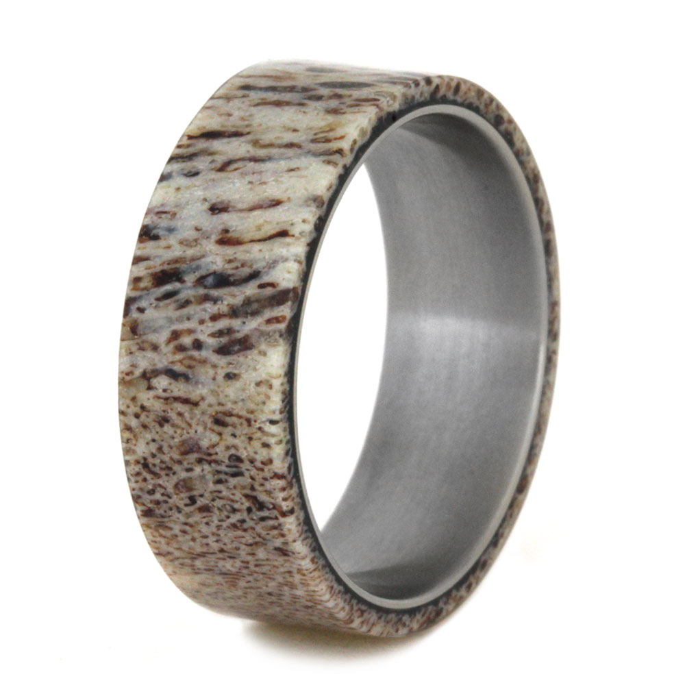 Deer Antler Overlay 8mm Comfort-Fit Matte Titanium Band