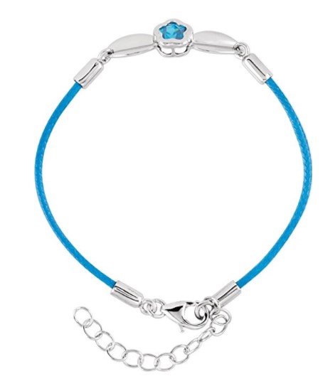 BFlower Blue CZ Rhodium Plated Sterling Silver and Nylon Rope Bracelet, Adjustable 6.5-7.5