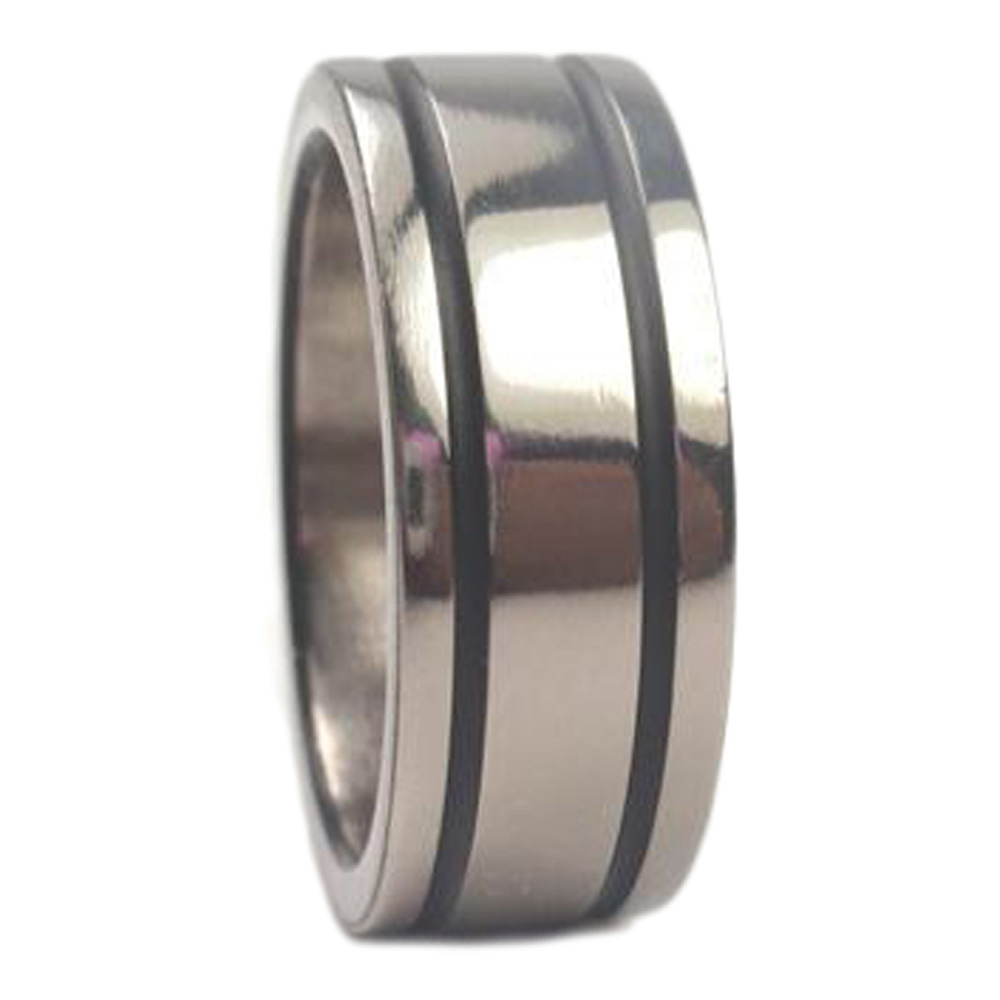 Black Enamel Inlay 8mm Comfort Fit Titanium Polished Wedding Band