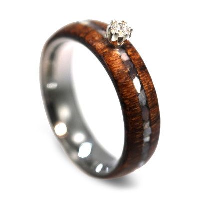 Honduran wood, Mother-of-Pearl and diamond handmade ring.