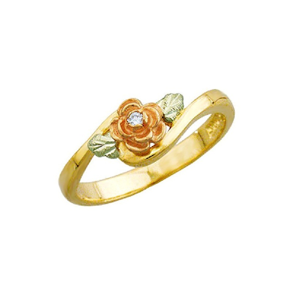10k Yellow Gold Rose Diamond Bypass ring and Black Hills Gold motif.