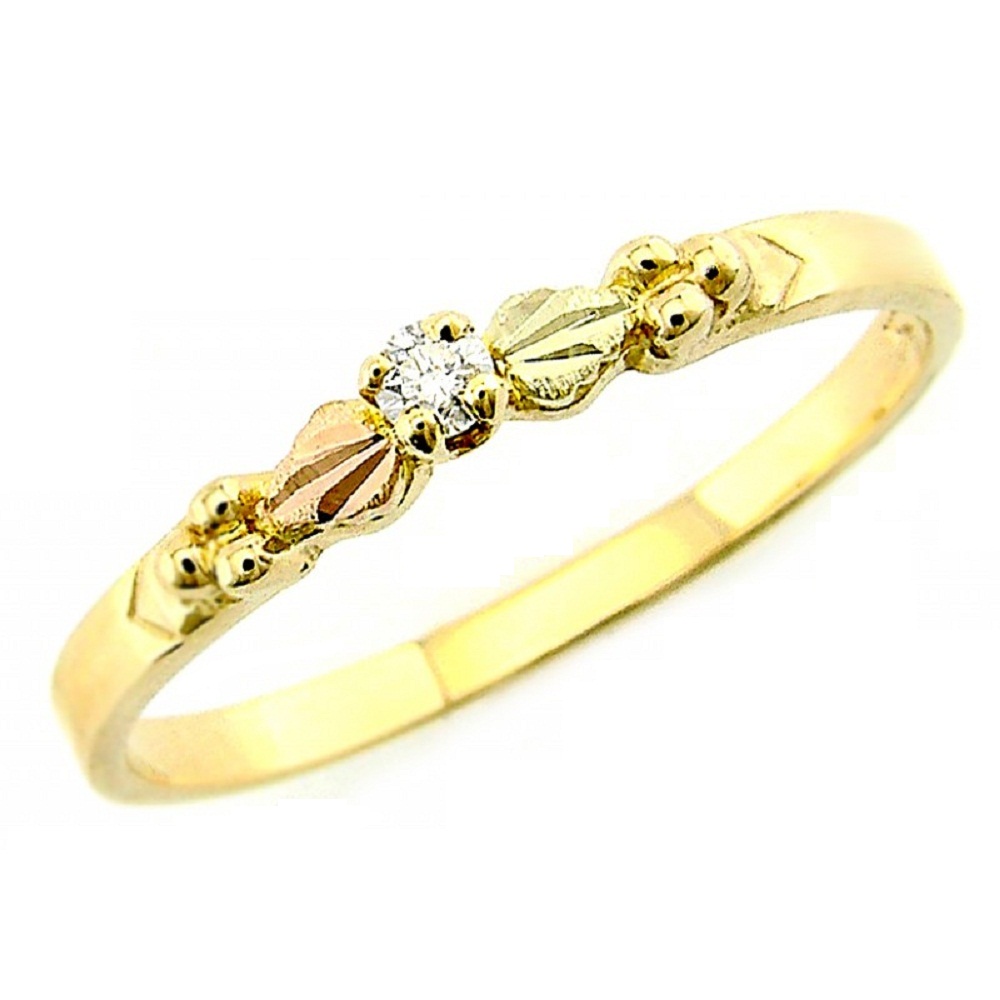 10k Yellow Gold Diamond Leaves ring and Black Hills Gold motif.