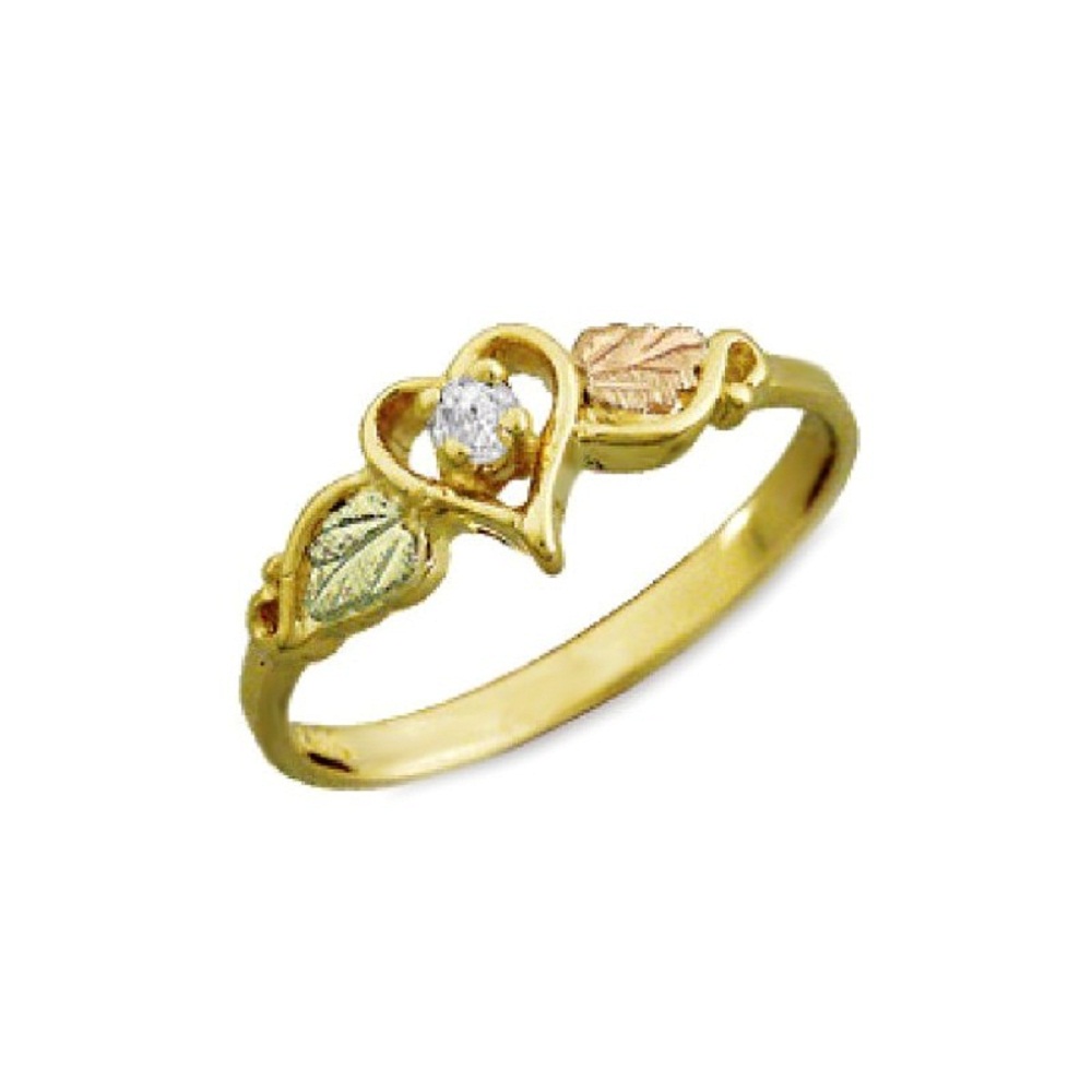 10k Yellow Gold Diamond Heart ring and Black Hills Gold motif.