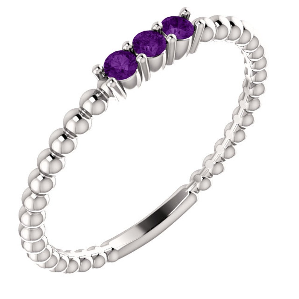 Amethyst Beaded Ring, Rhodium-Plated 14k White Gold
