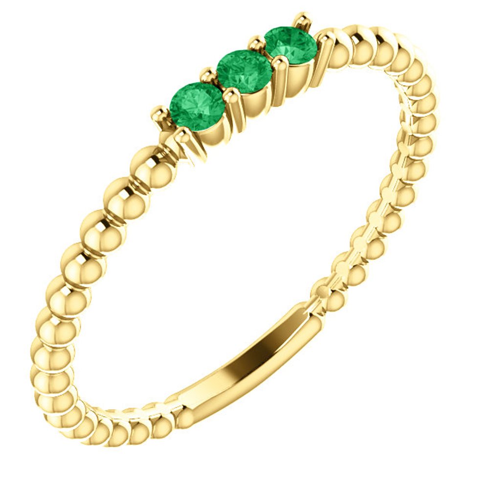 Emerald Beaded Ring, 14k Yellow Gold
