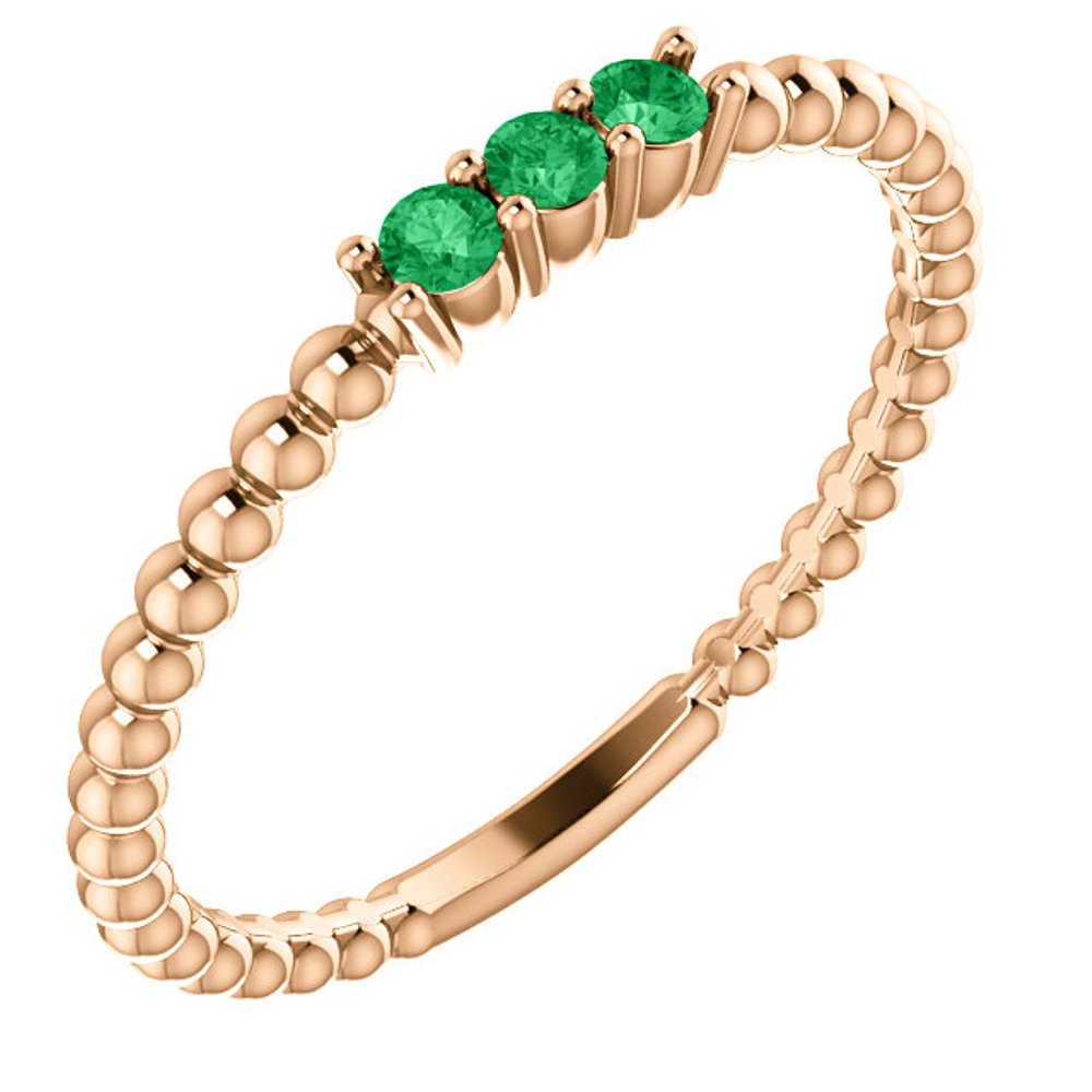 Emerald Beaded Ring, 14k Rose Gold

