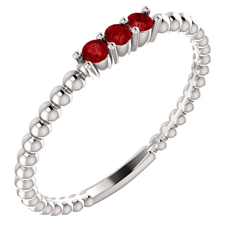 Created Ruby Beaded Ring, Rhodium-Plated 14k White Gold
