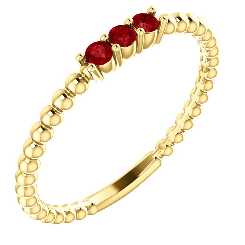 Created Ruby Beaded Ring, 14k Yellow Gold
