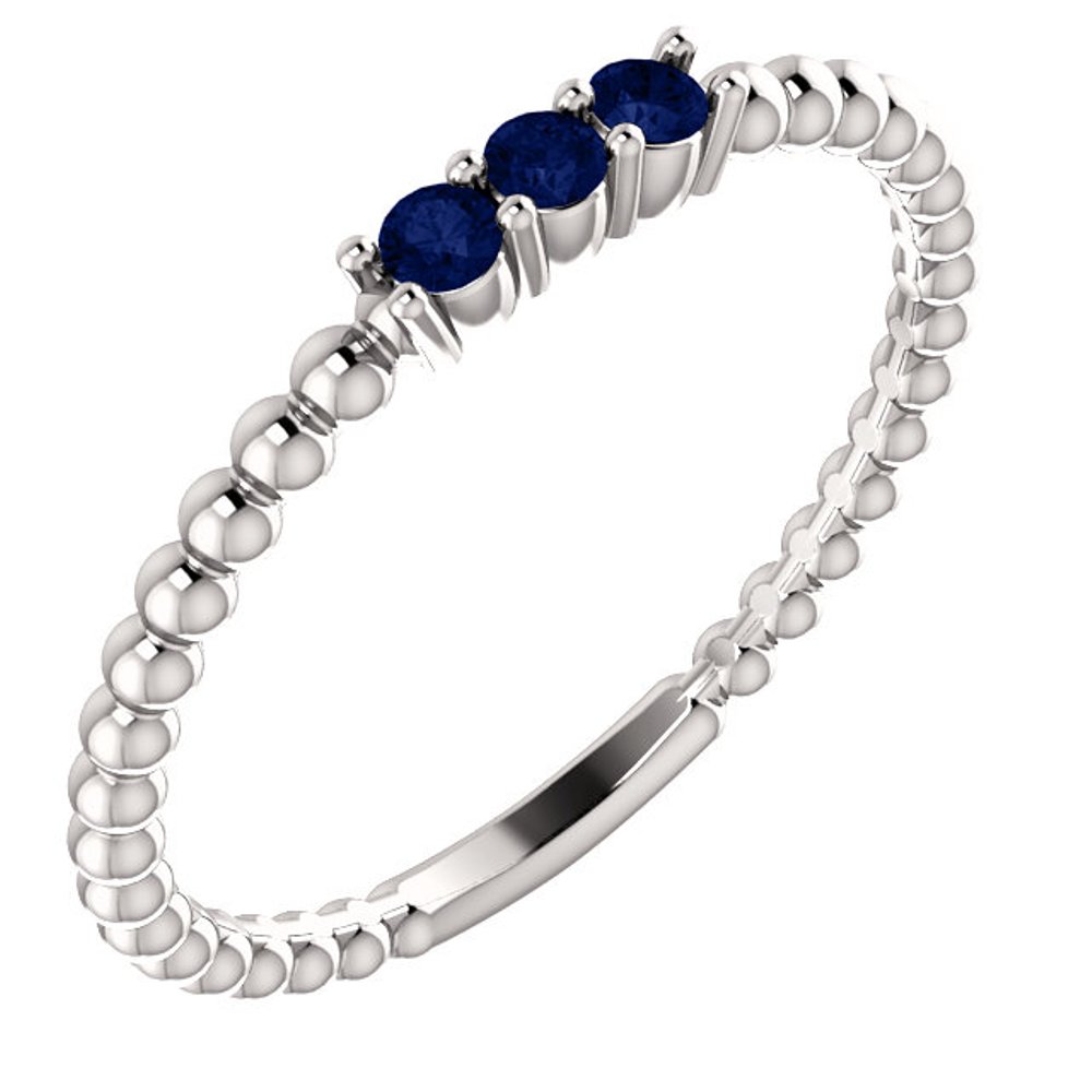 Blue Sapphire Beaded Ring, Rhodium-Plated 14k White Gold
